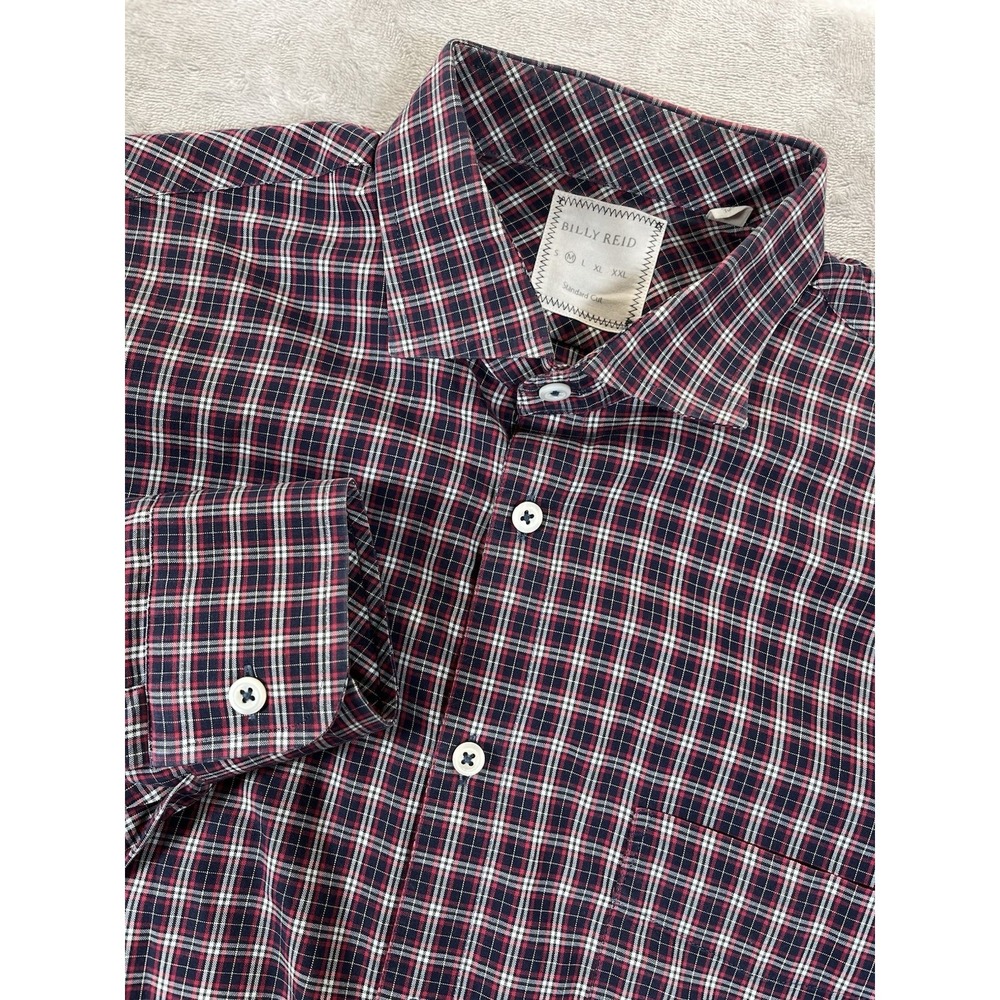 Billy Reid Shirt Mens Medium Red‎ Blue Plaid Long Sleeve Cotton Button Up